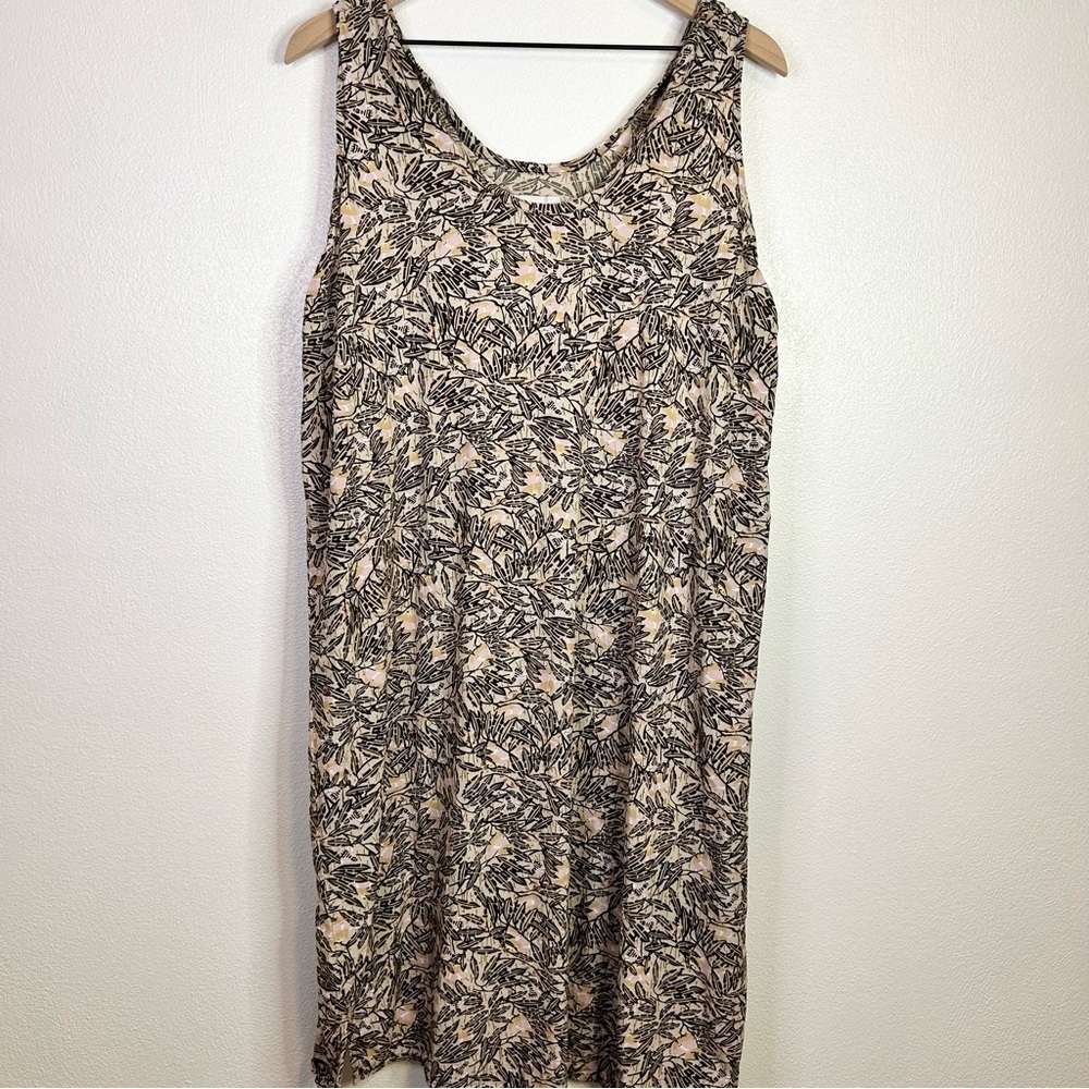 Flax Women's Sleeveless Dress - Black and Cream Leaf Print